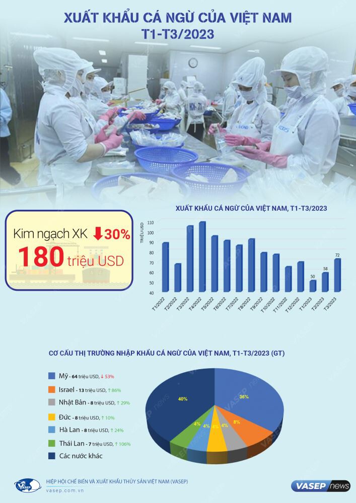 Infographic: Xuất khẩu cá ngừ Việt Nam 3 tháng đầu năm 2023